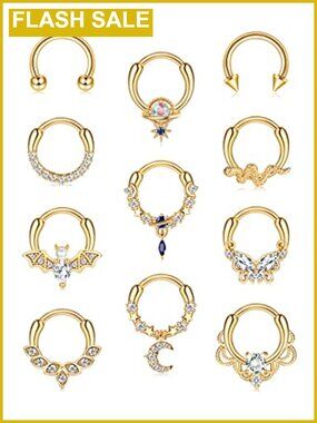 16G Septum Ring Set - 11pcs Clicker Hoop Nose Rings - 316L Stainless Steel